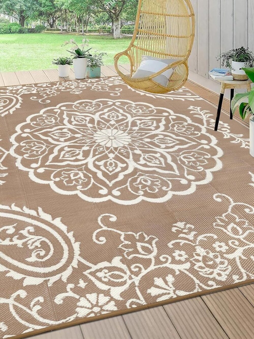 Waterproof Outdoor Rug 8x10, Reversible Plastic Straw Patio Camping Rug, Indoor